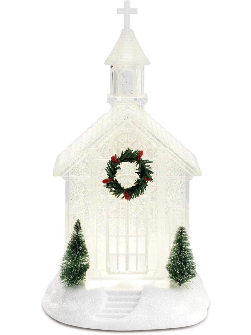 Winter White Acrylic Church Figurine | 10.5" Holiday Collectible Decor